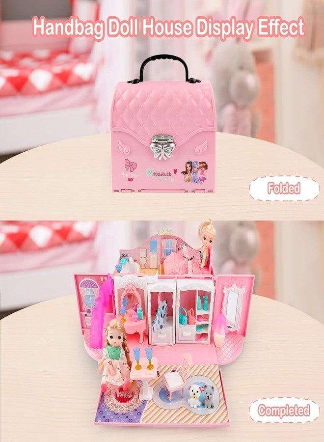 JOYJAY Kids Dollhouse Playset Portable Dollhouse Toy Girls Pretend Playhouse with Furniture & Figures 2 in 1 Playhouse Set Birthday Gifts for Age 3-6 Year Old Kindergarten Toddlers Preschoolers - Image 3
